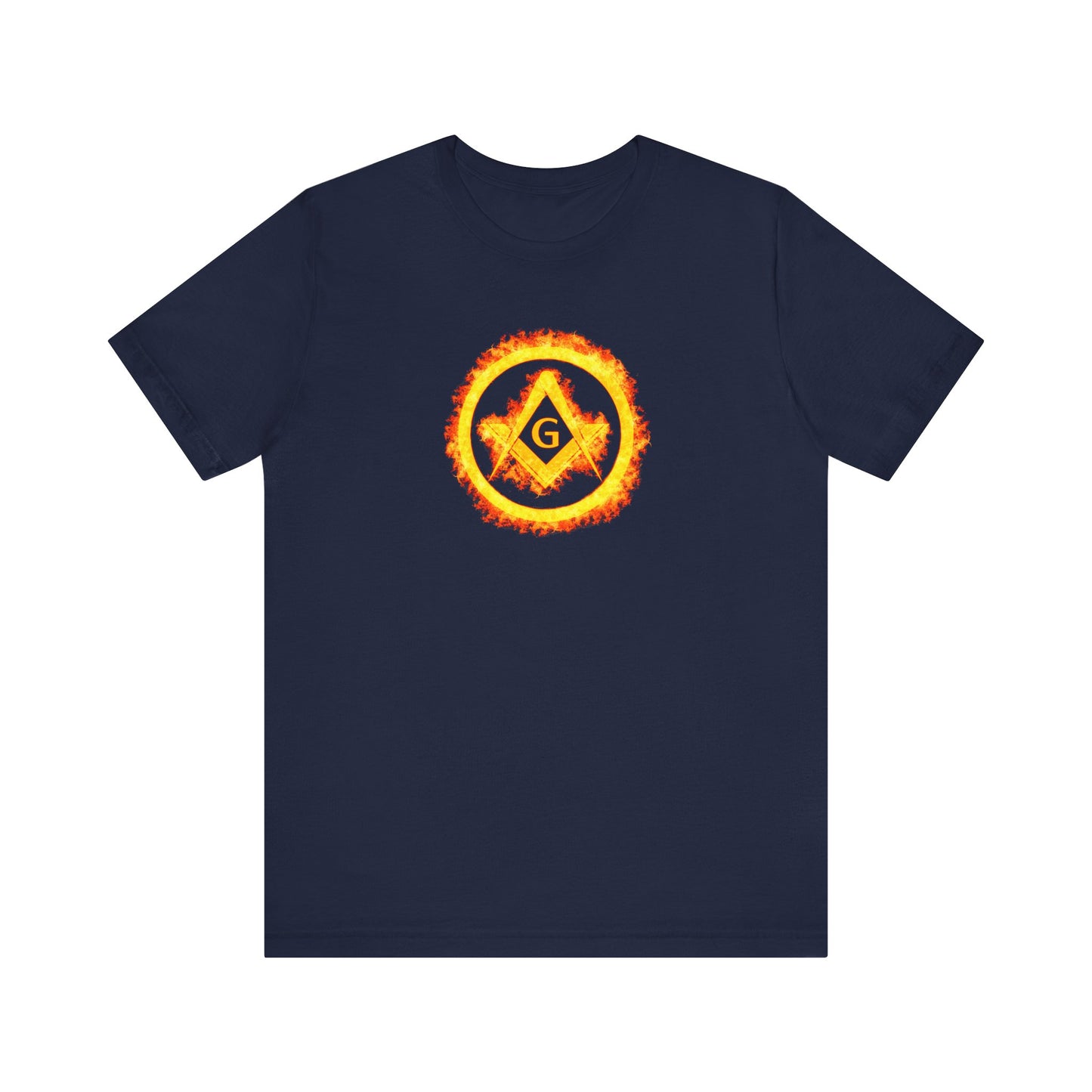 Square and Compass Encircled in Orange Flames Short Sleeve T-Shirt