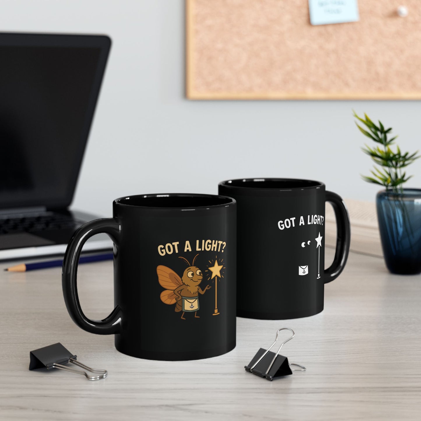 "Got A Light?" Moth Lighting Electric Star - Light Off and On - Black Coffee Mug (11oz, 15oz)