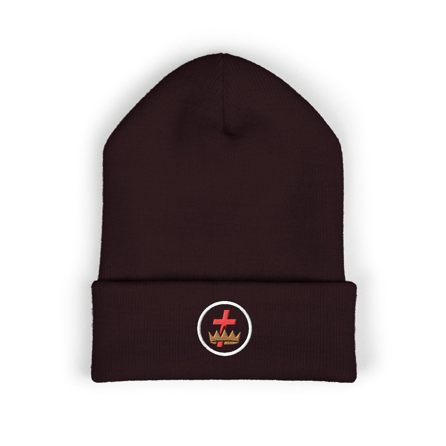 Knights Templar Encircled Cross and Crown - Embroidered Classic Cuffed Beanie
