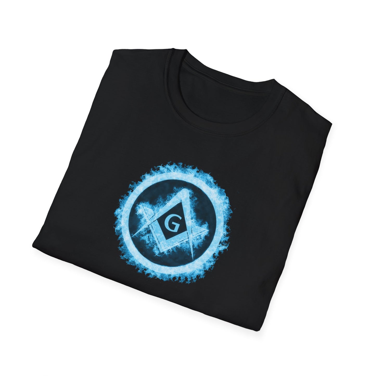 Square and Compass Encircled in Blue Flames Softstyle T-Shirt