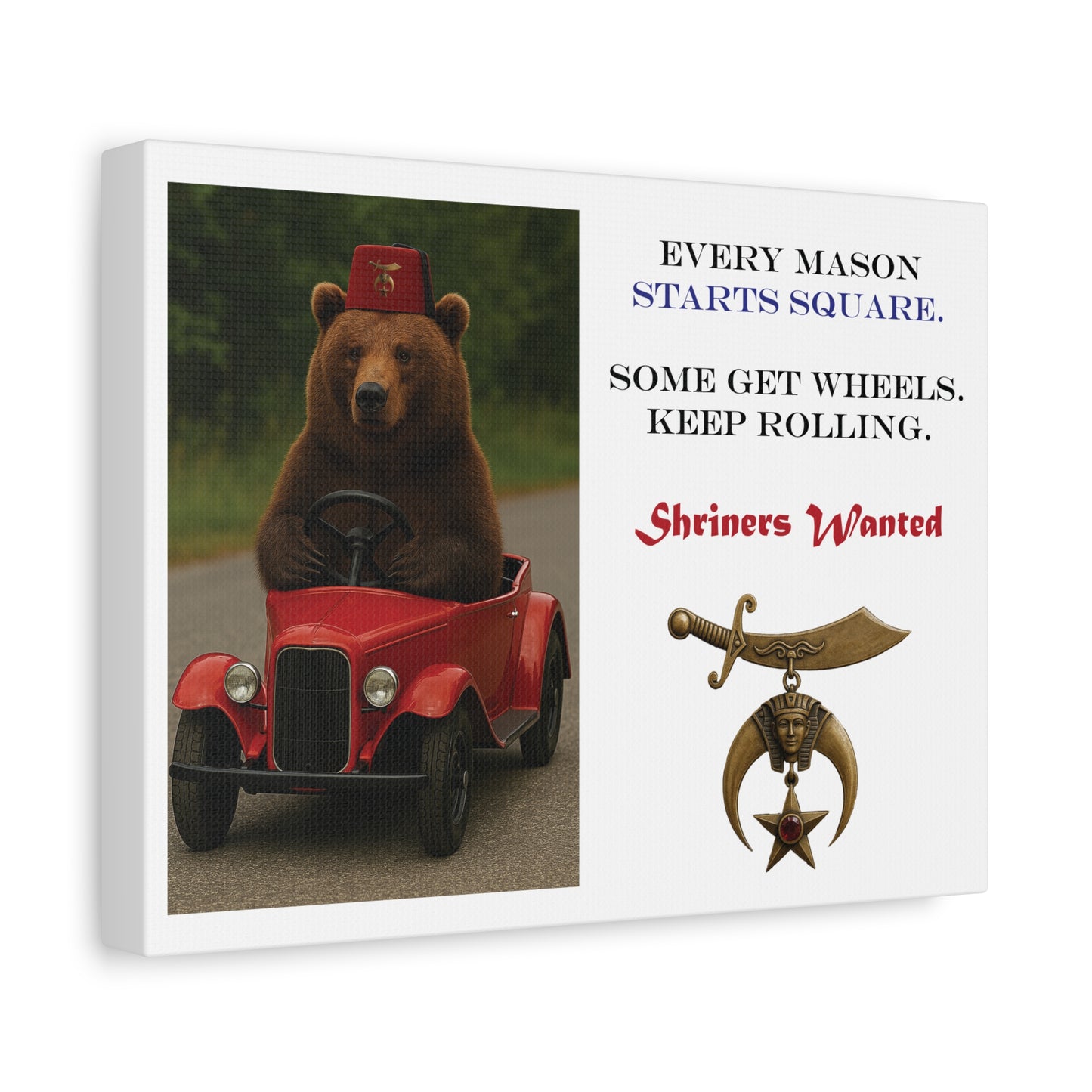 Shriners Keep Rolling Mini Car on Matte Canvas, Stretched (1.25")