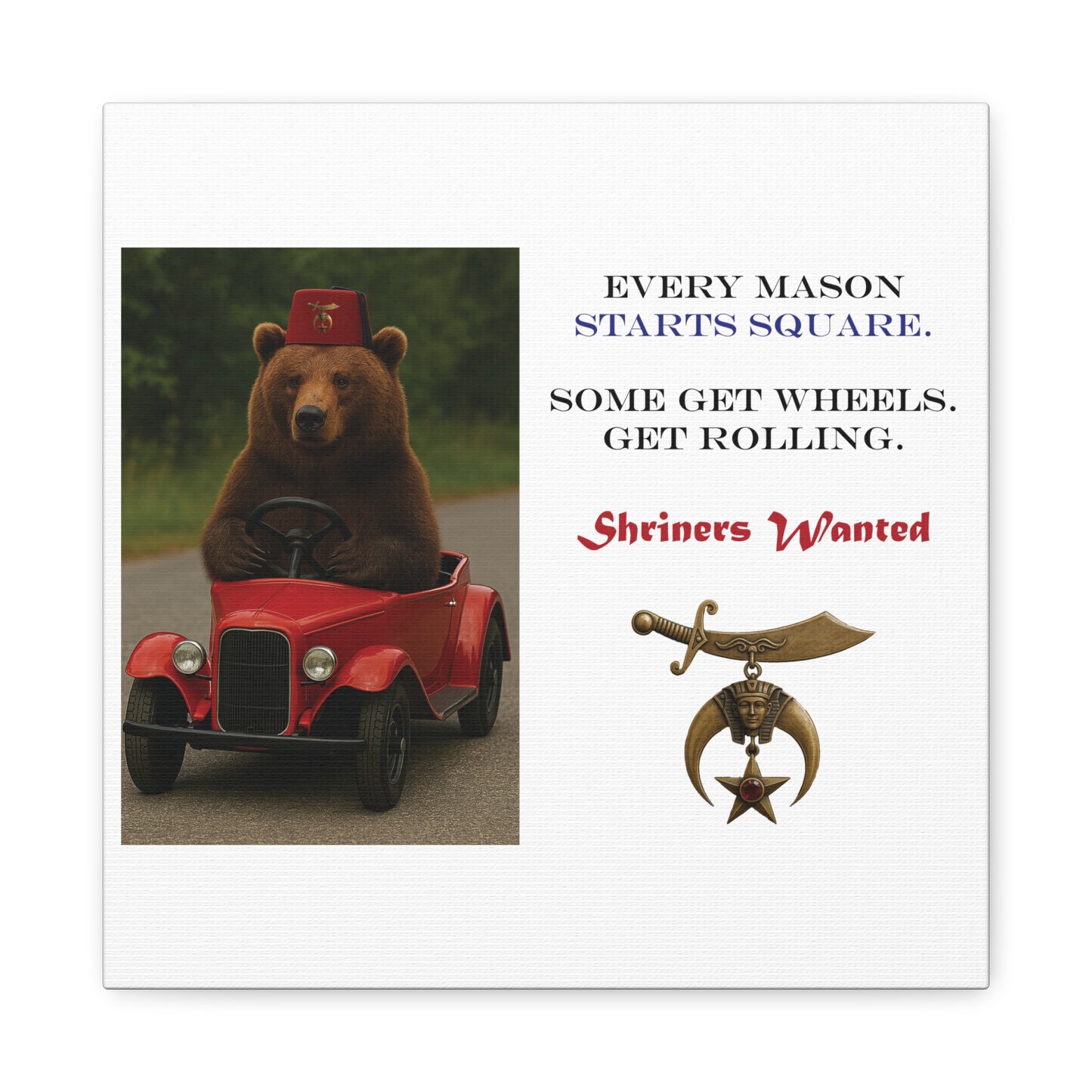 Shriners Get Rolling Mini Car on Matte Canvas, Stretched (1.25")
