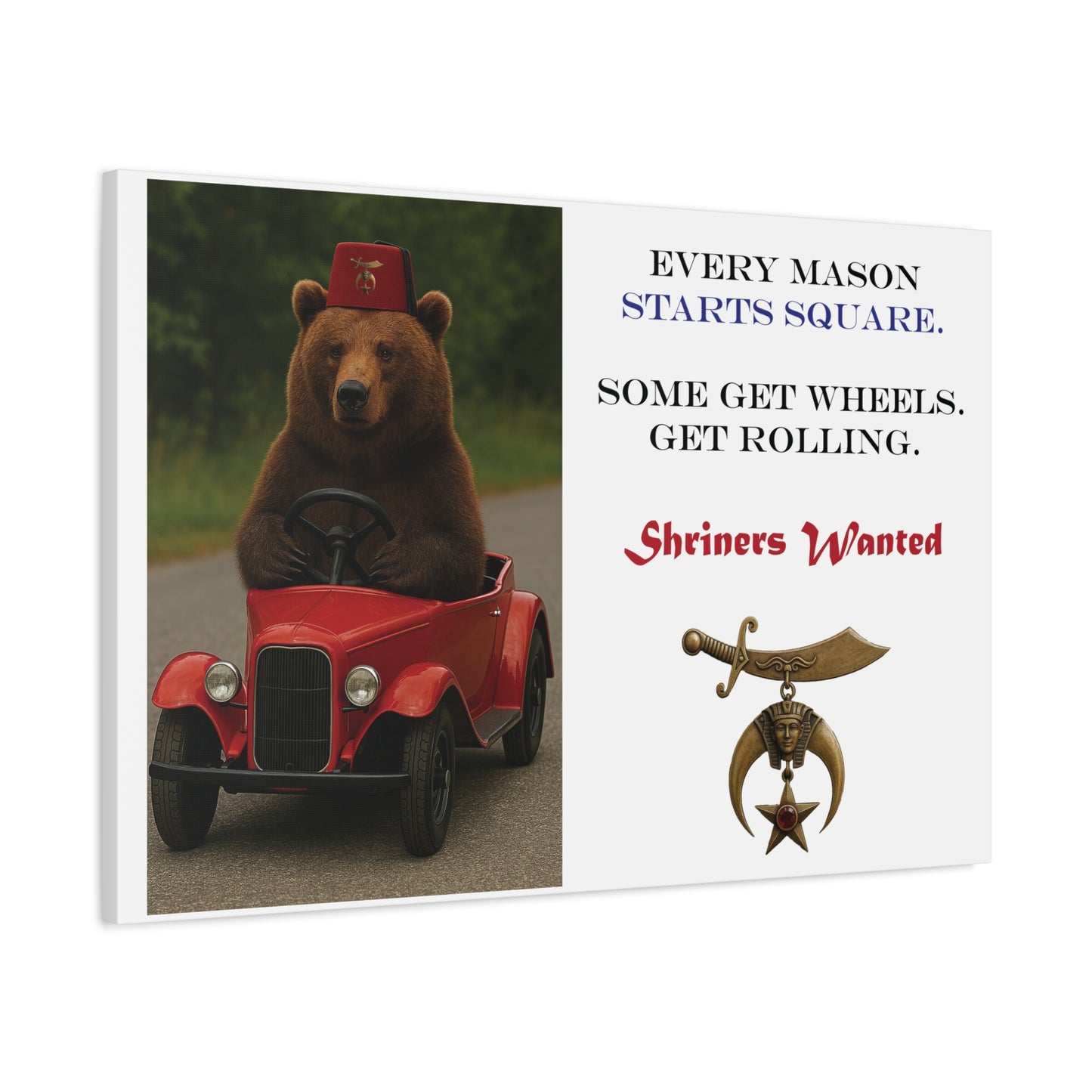 Shriners Get Rolling Mini Car on Matte Canvas, Stretched (1.25")