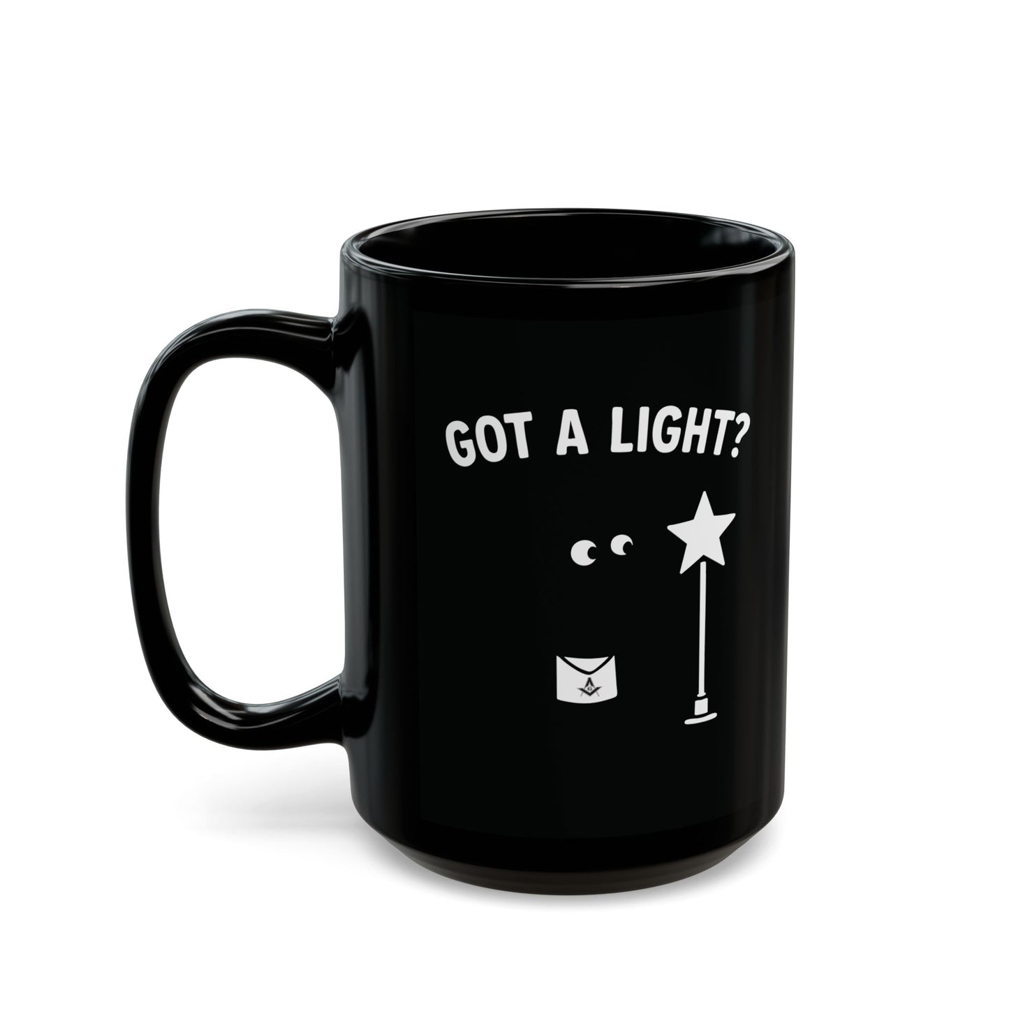 "Got A Light?" Figure in the Dark Lighting Electric Star Black Coffee Mug (11oz, 15oz)