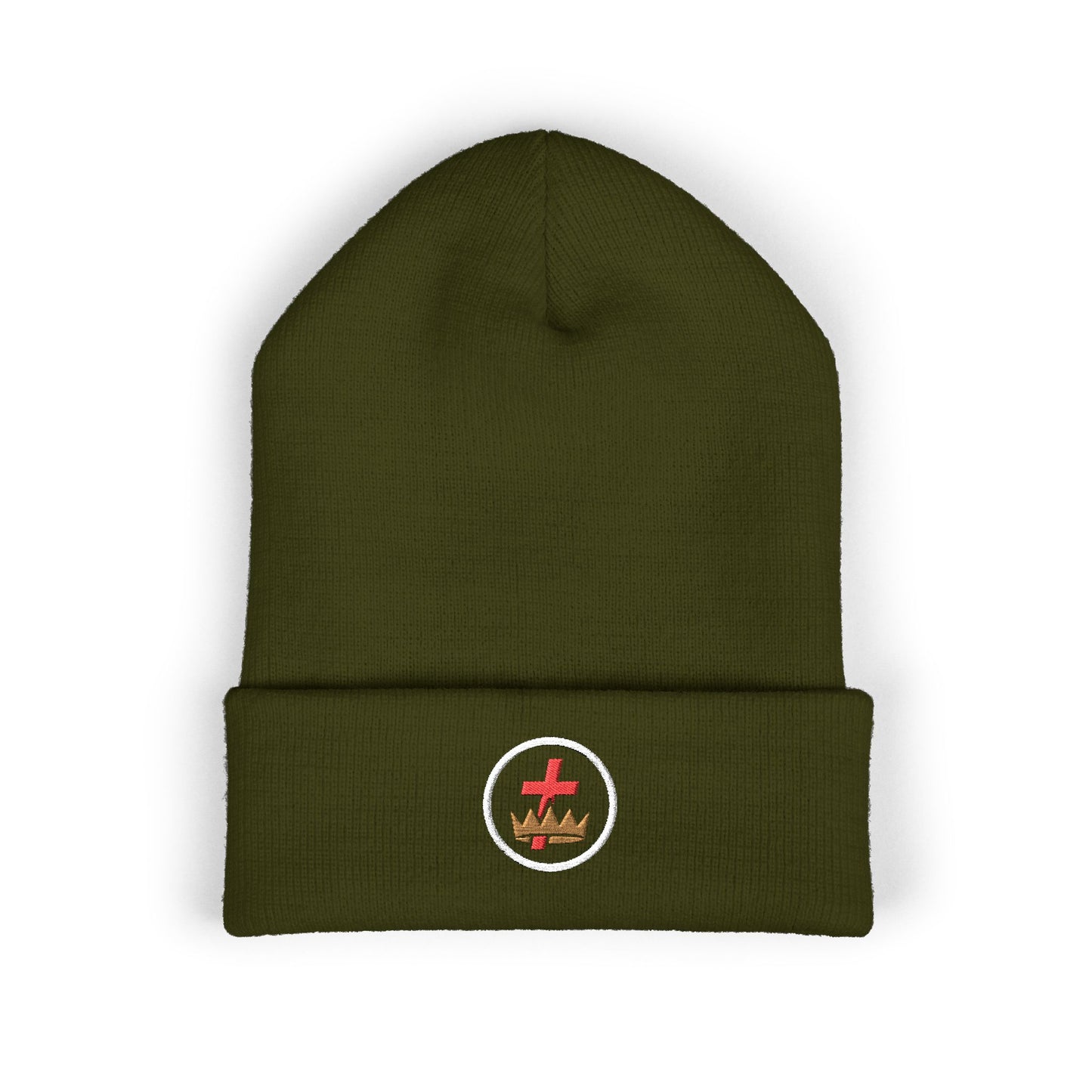 Knights Templar Encircled Cross and Crown - Embroidered Classic Cuffed Beanie