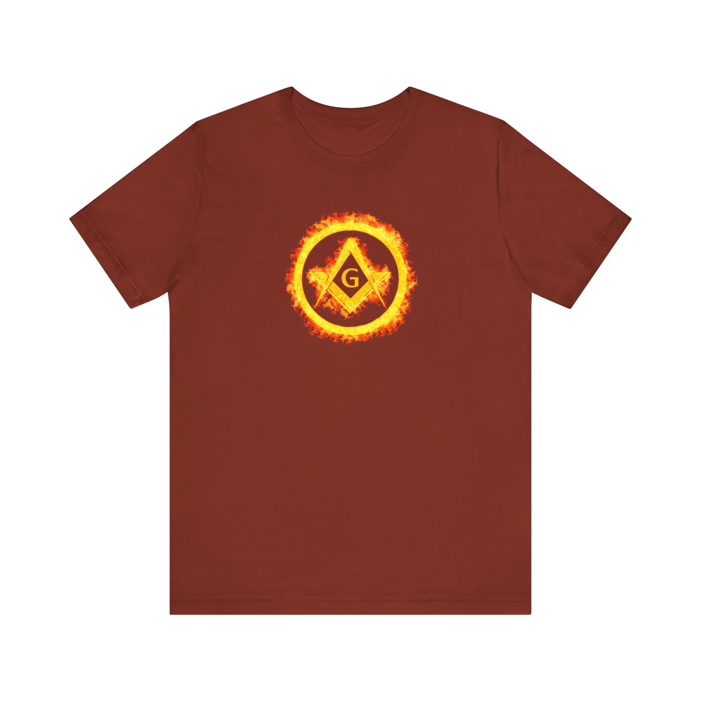 Square and Compass Encircled in Orange Flames Short Sleeve T-Shirt