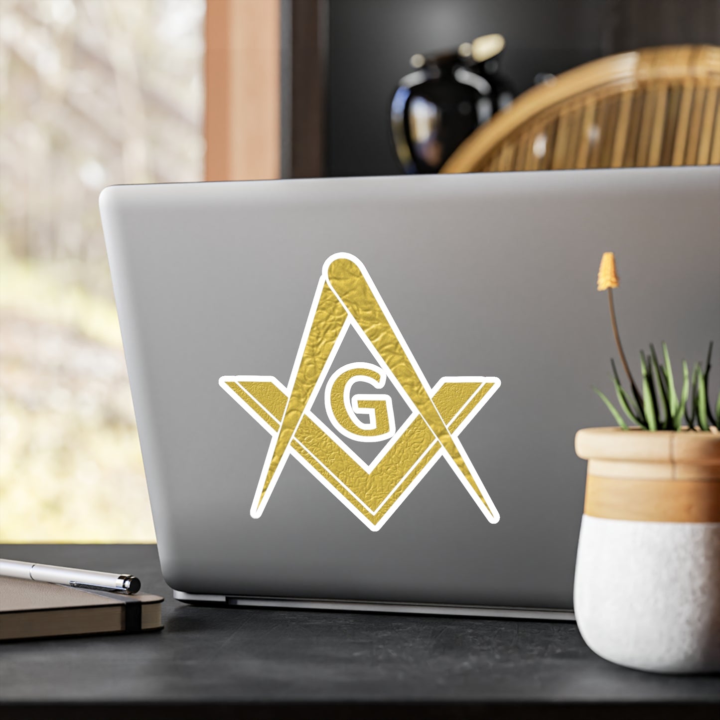 Simple Square and Compass Kiss-Cut Vinyl Decal - Gold Leaf