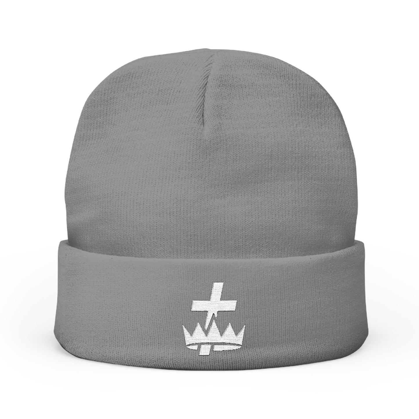 Knights Templar Embroidered Knit Beanie - White Emblem