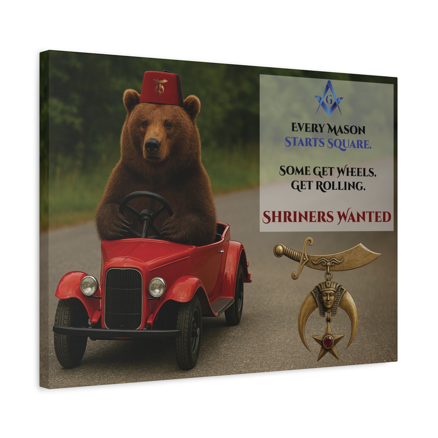 Shriners Get Rolling Mini Car Premium Matte Canvas Print - Stretched (1.25")