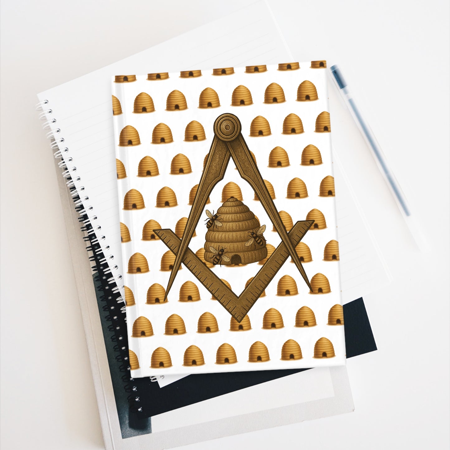 Beehive Square and Compass Patterned Journal - Ruled Line