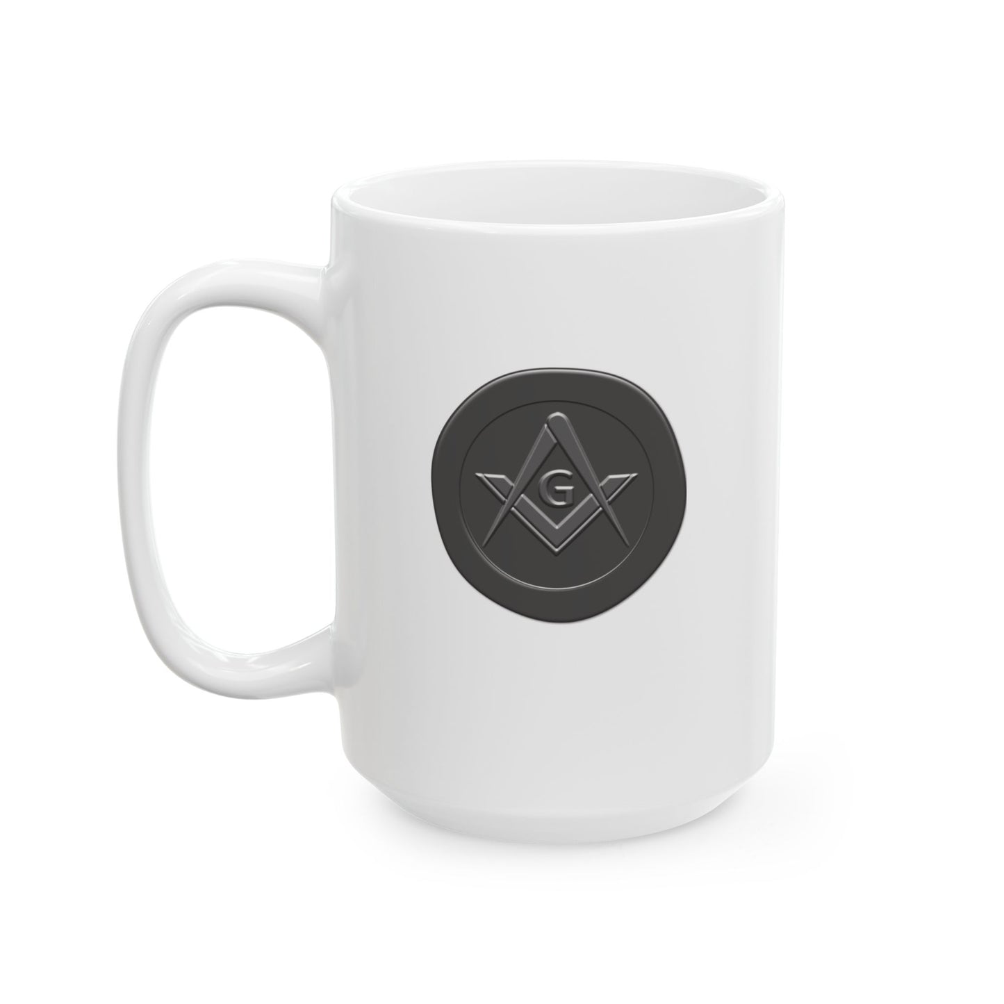 Two-Sided Simple Square and Compass Custom Wax Seal White Ceramic Coffee Mug (11oz, 15oz)