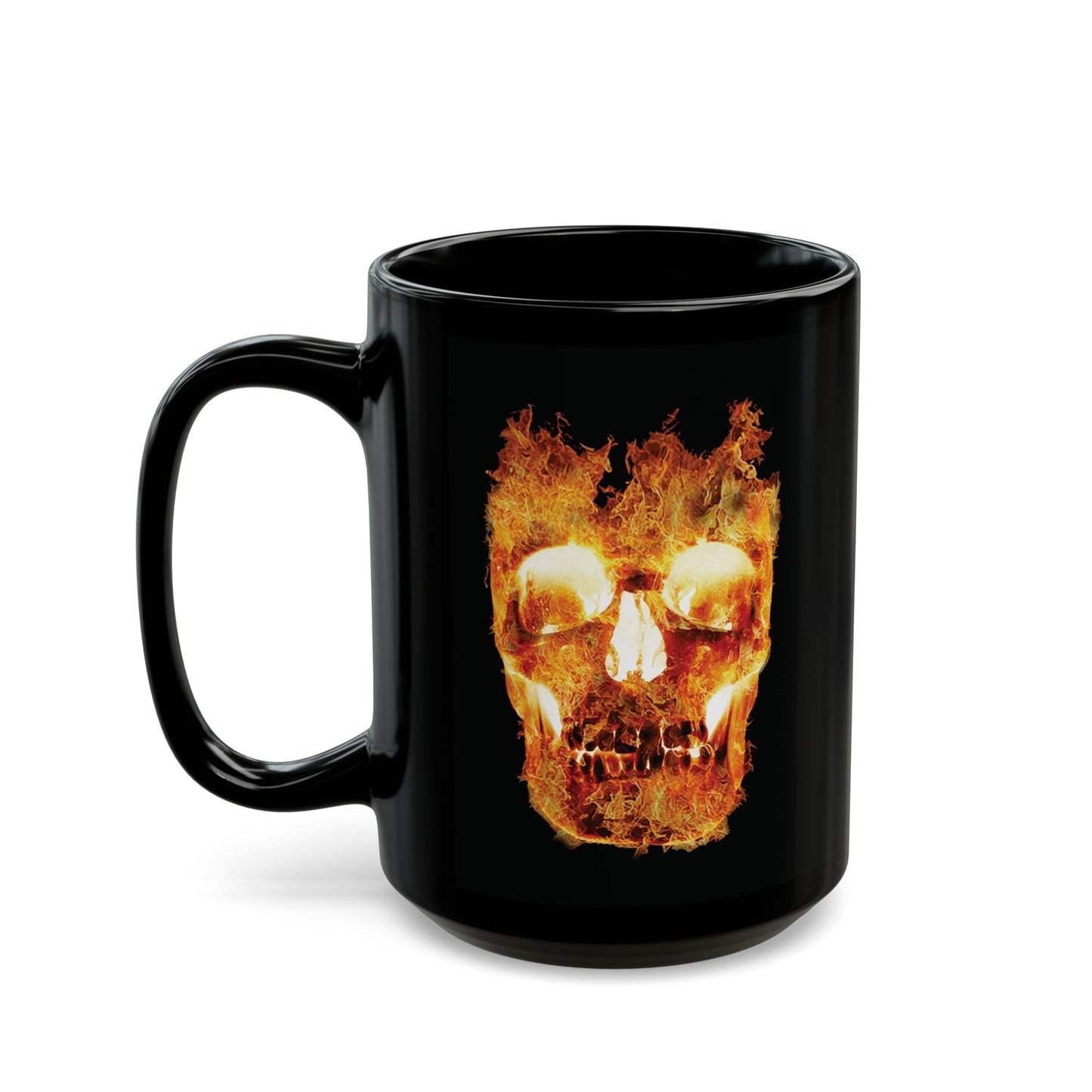 Flaming Skull 2-sided Black Ceramic Coffee Mug (11oz, 15oz)