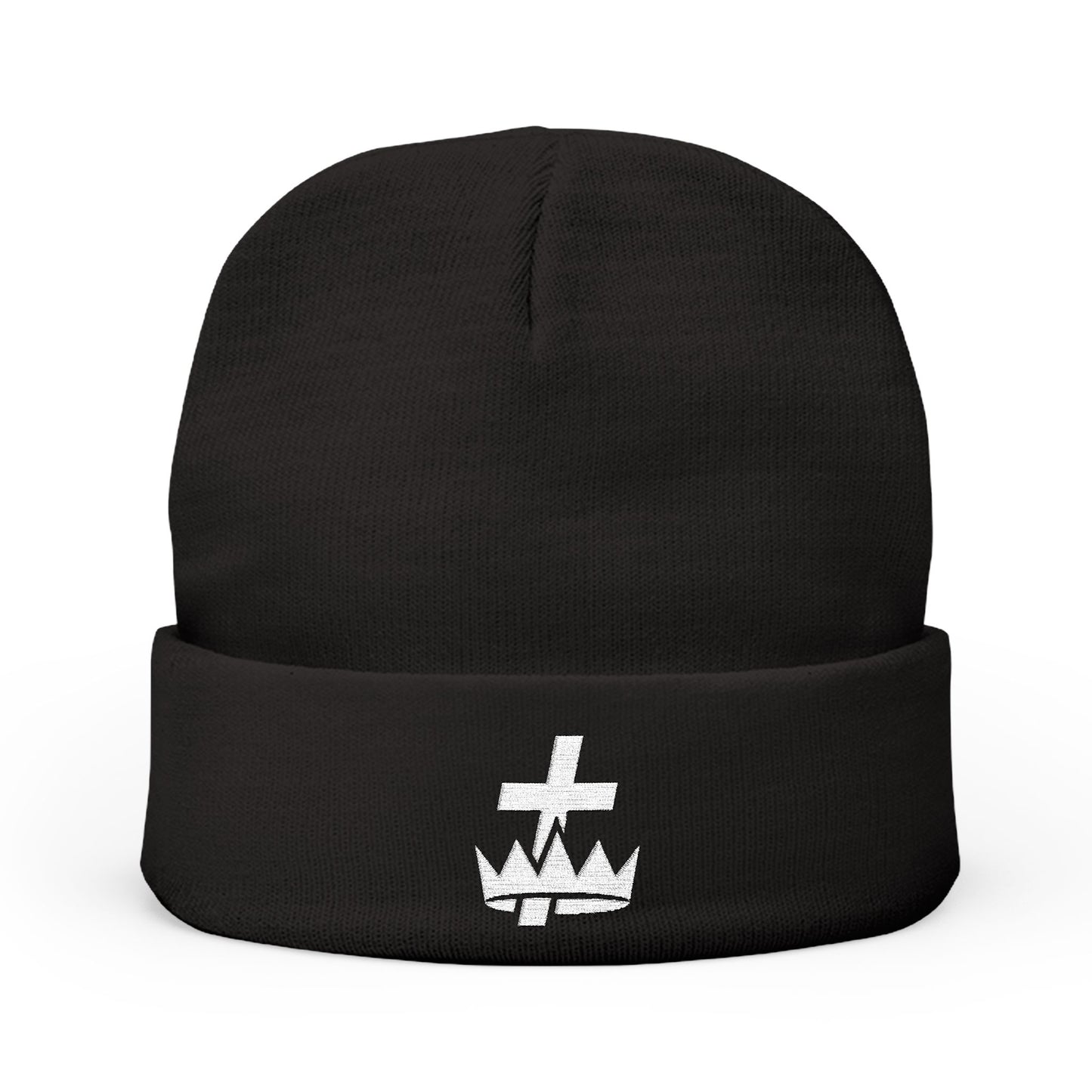 Knights Templar Embroidered Knit Beanie - White Emblem