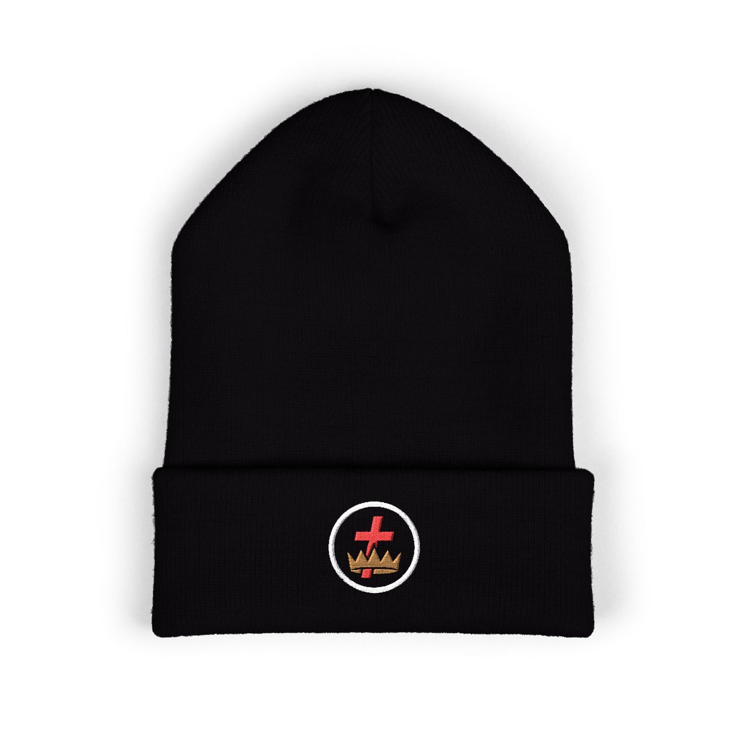 Knights Templar Encircled Cross and Crown - Embroidered Classic Cuffed Beanie