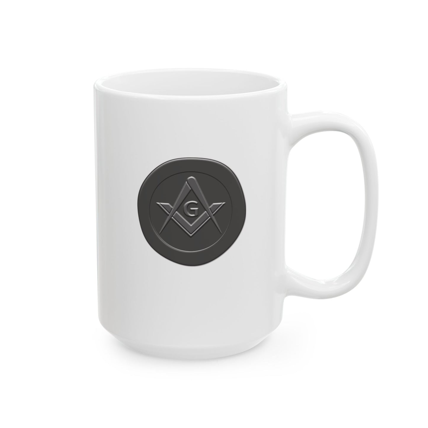 Two-Sided Simple Square and Compass Custom Wax Seal White Ceramic Coffee Mug (11oz, 15oz)