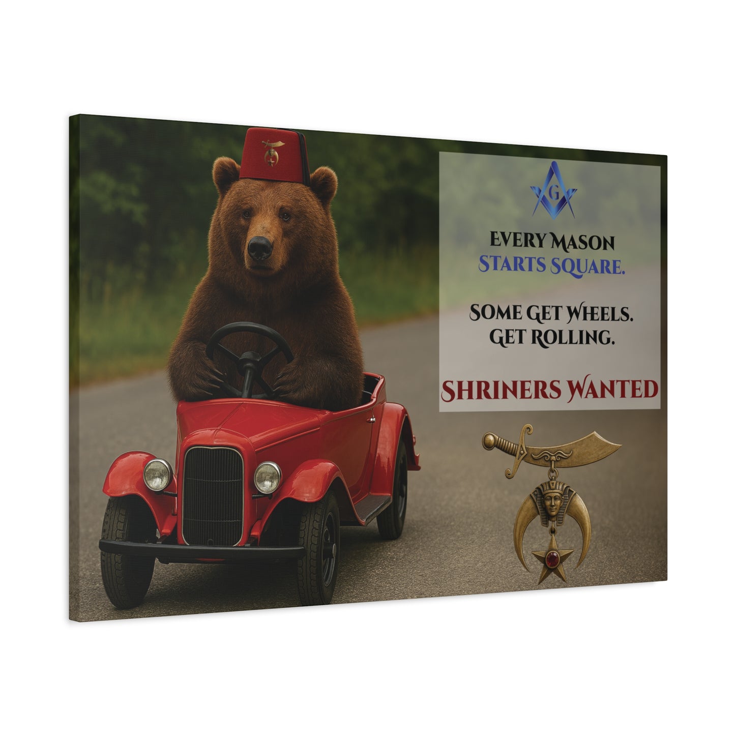 Shriners Get Rolling Mini Car Premium Matte Canvas Print - Stretched (1.25")