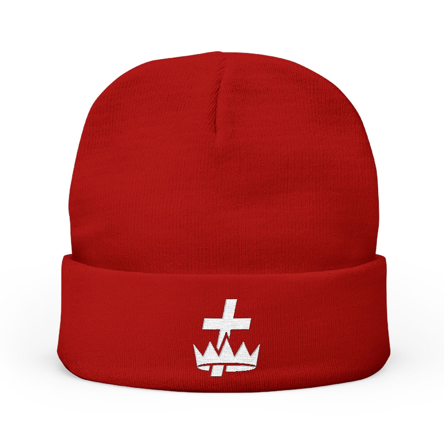 Knights Templar Embroidered Knit Beanie - White Emblem