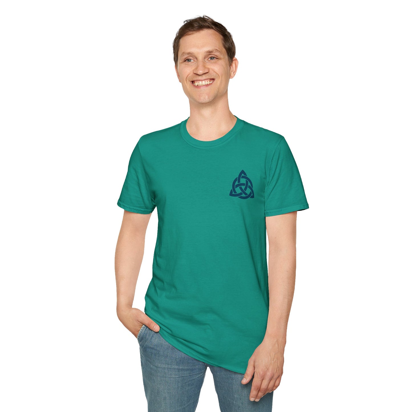 Blue Triquetra with Circle - Softstyle T-Shirt