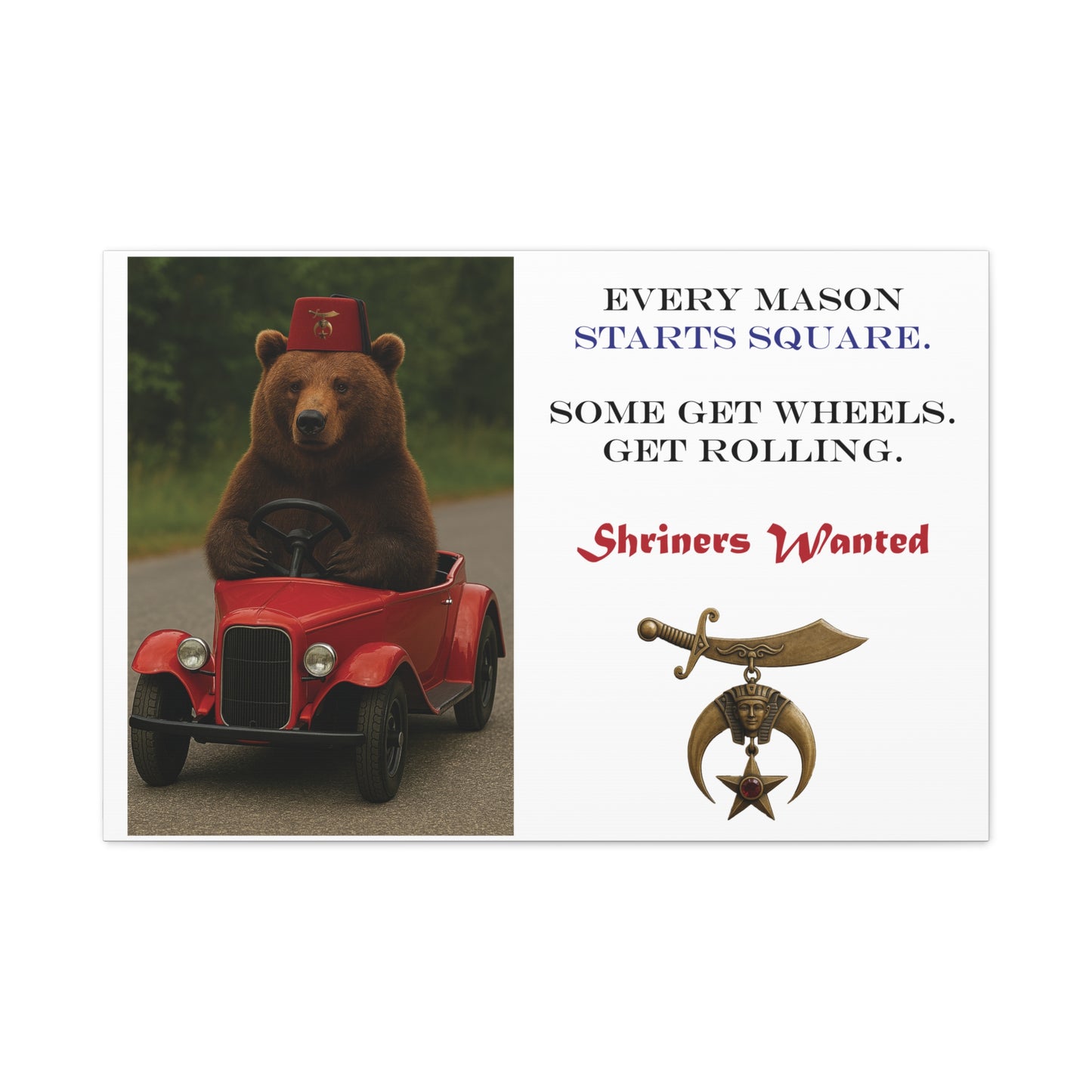 Shriners Get Rolling Mini Car on Matte Canvas, Stretched (1.25")