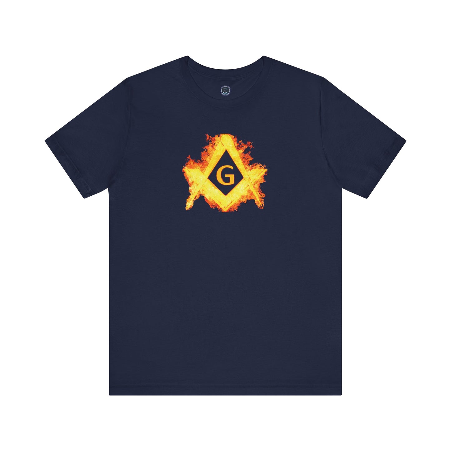 Flaming Square and Compass Short Sleeve T-Shirt - Orange Flames