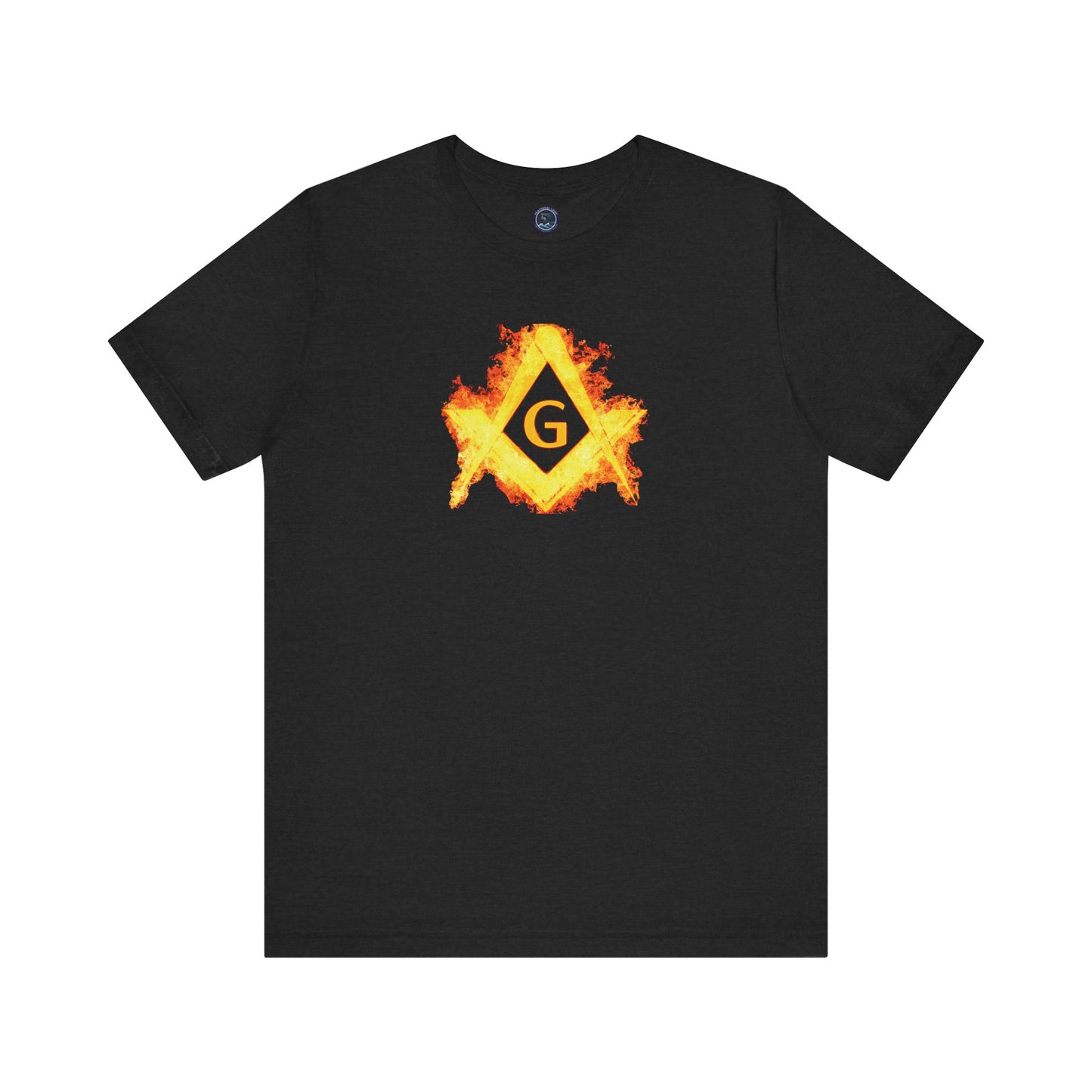 Flaming Square and Compass Short Sleeve T-Shirt - Orange Flames