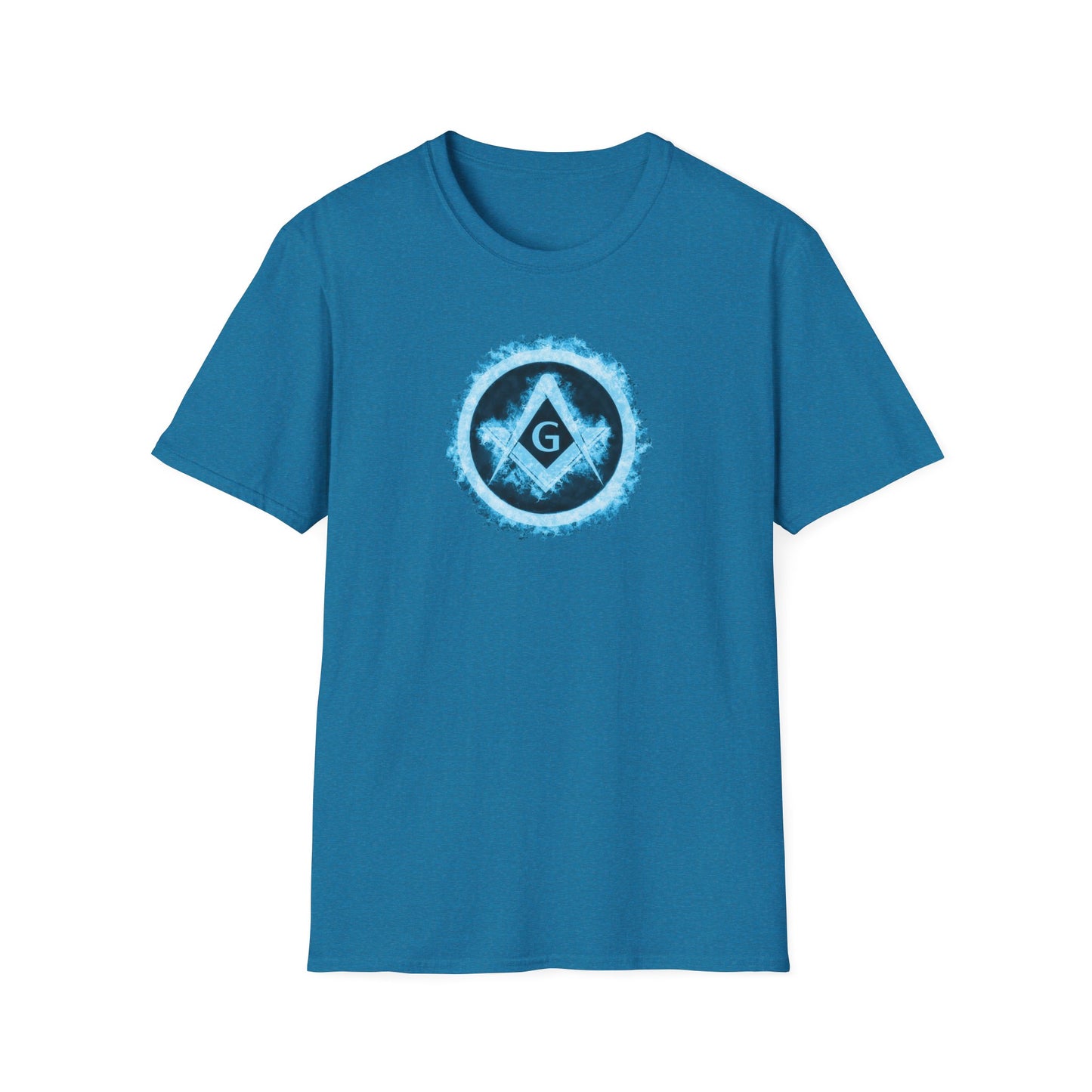 Square and Compass Encircled in Blue Flames Softstyle T-Shirt