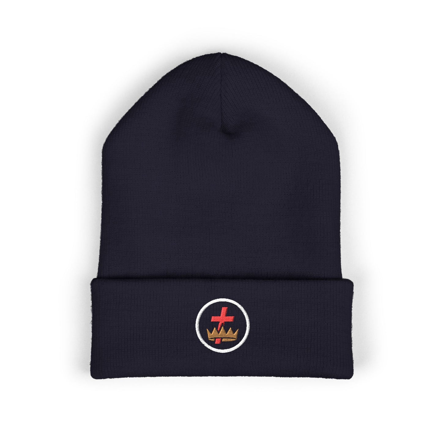 Knights Templar Encircled Cross and Crown - Embroidered Classic Cuffed Beanie