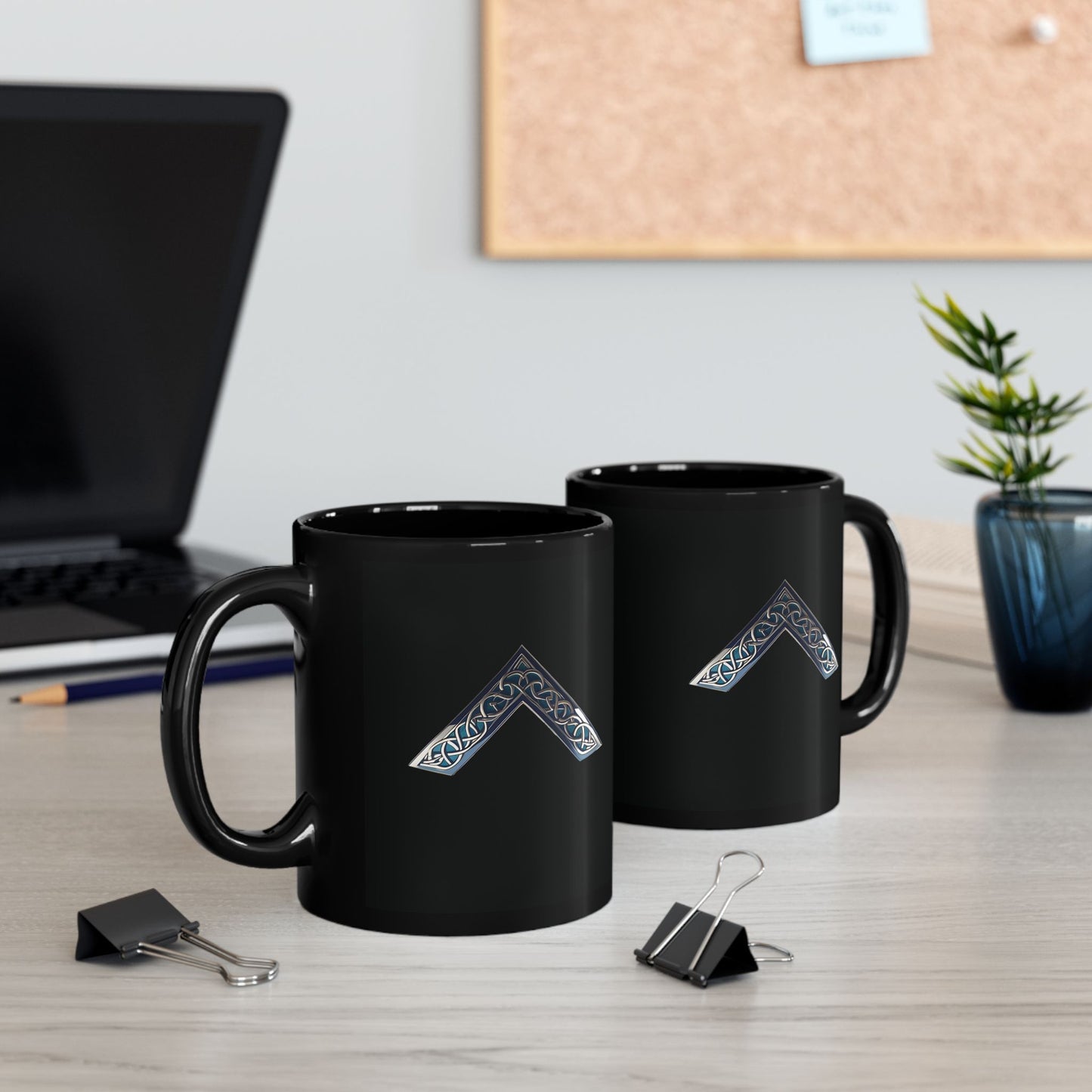 Two-Sided Worshipful Master Jewel Celtic Knot Black Coffee Mug (11oz, 15oz)