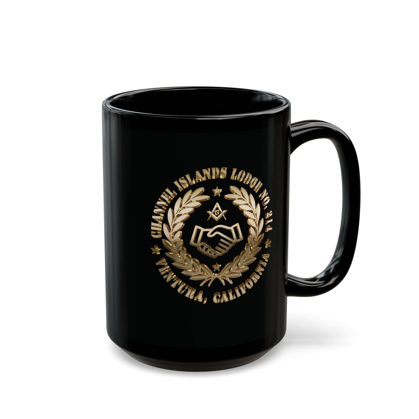 3D Gold Custom Emblem Black Coffee Mug (11oz, 15oz)
