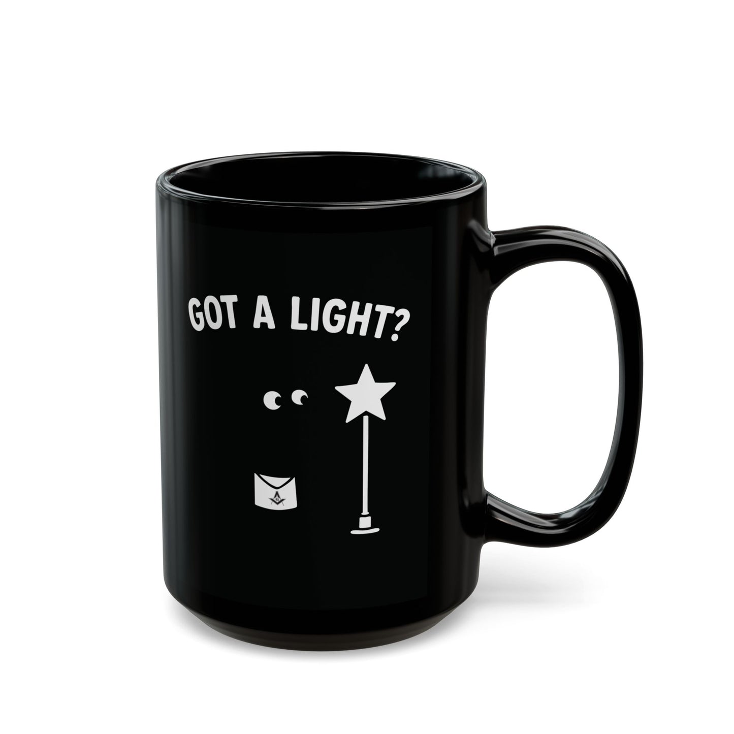 "Got A Light?" Figure in the Dark Lighting Electric Star Black Coffee Mug (11oz, 15oz)