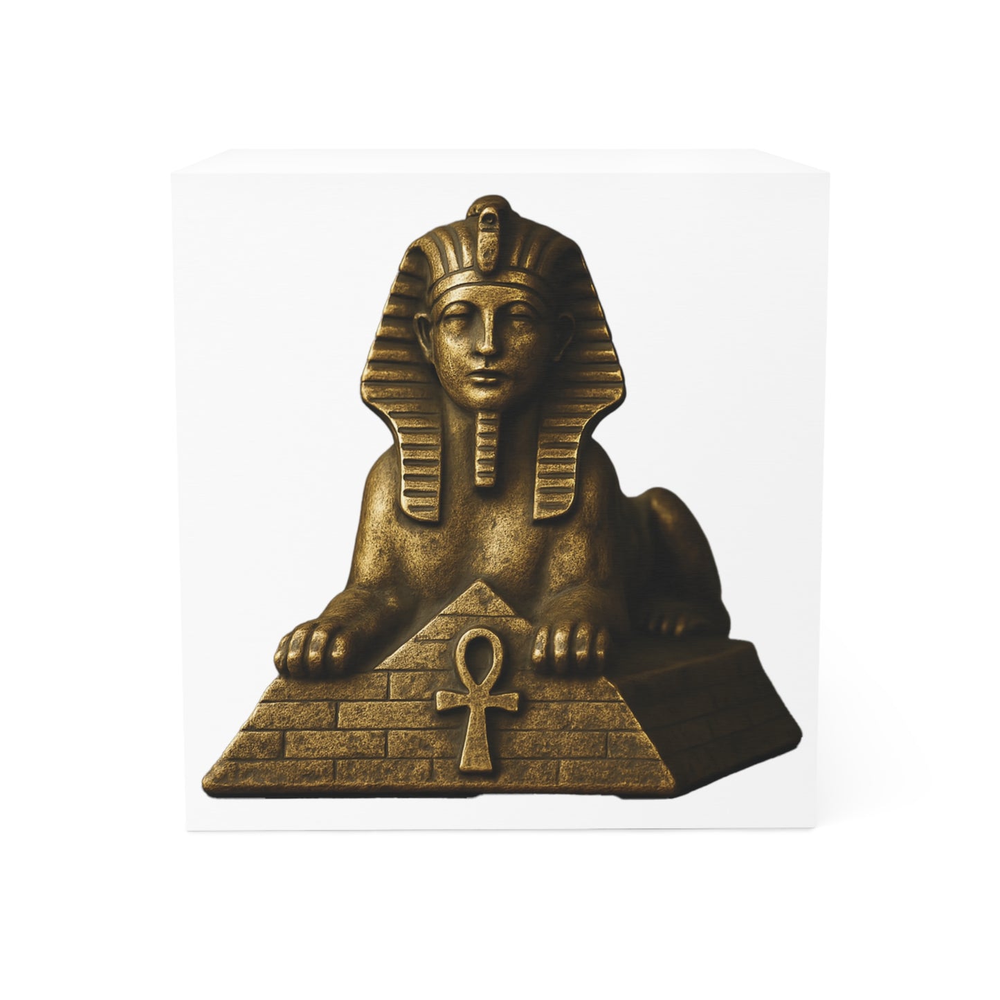 Weathered Golden Sphinx with Pyramid and Ankh 4-Sided Note Cube