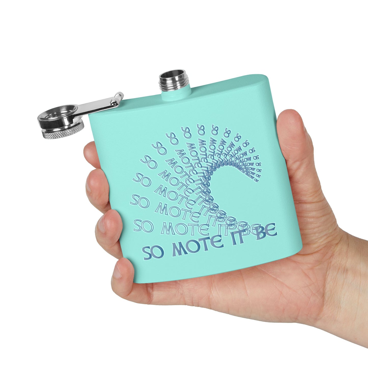 "So Mote It Be" Wave 6oz Stainless Steel Flask - Celtic Font