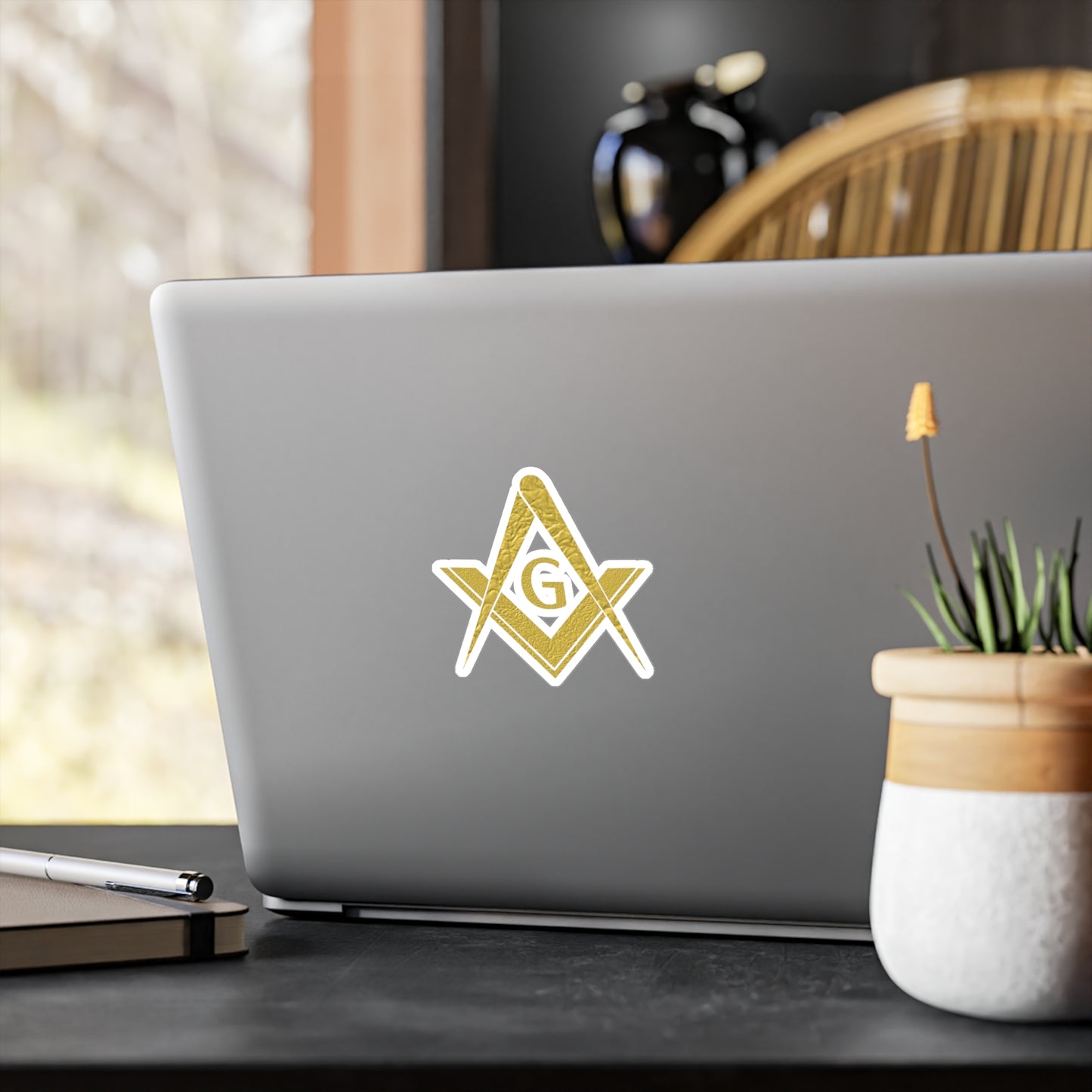 Simple Square and Compass Kiss-Cut Vinyl Decal - Gold Leaf