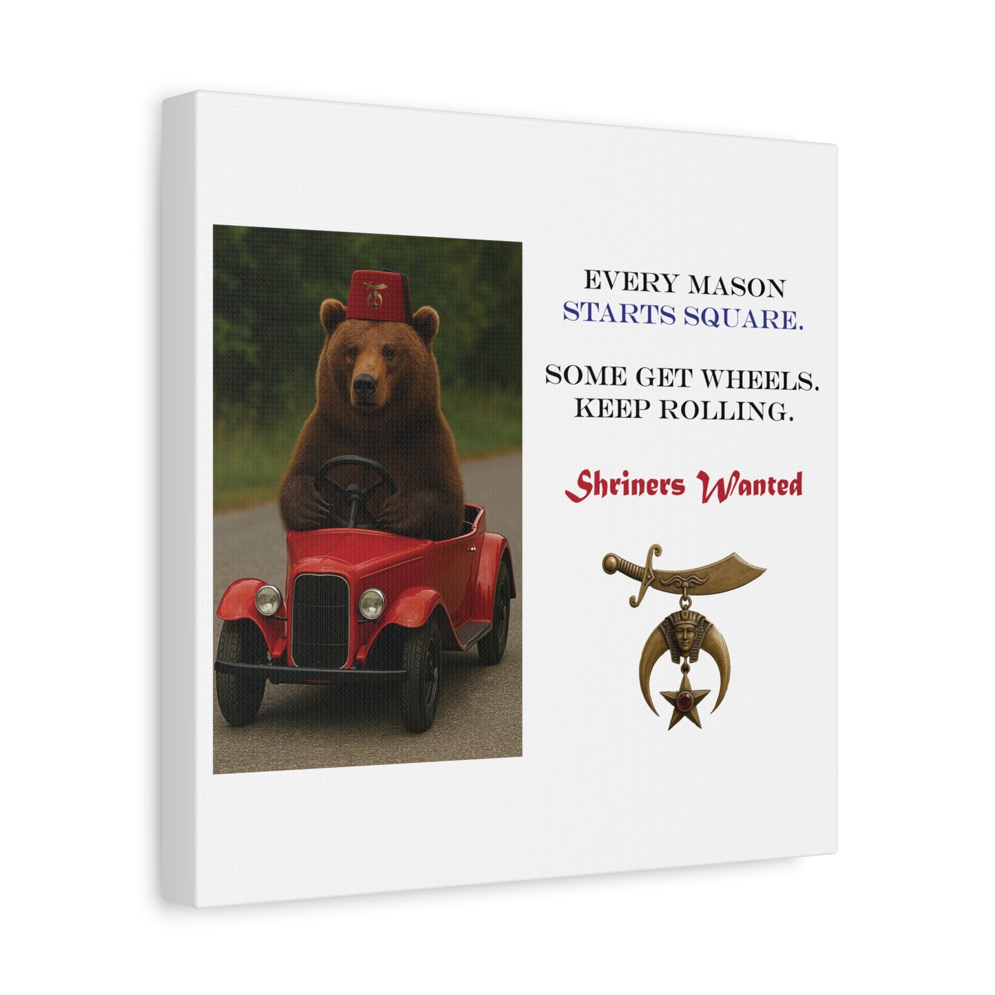 Shriners Keep Rolling Mini Car on Matte Canvas, Stretched (1.25")