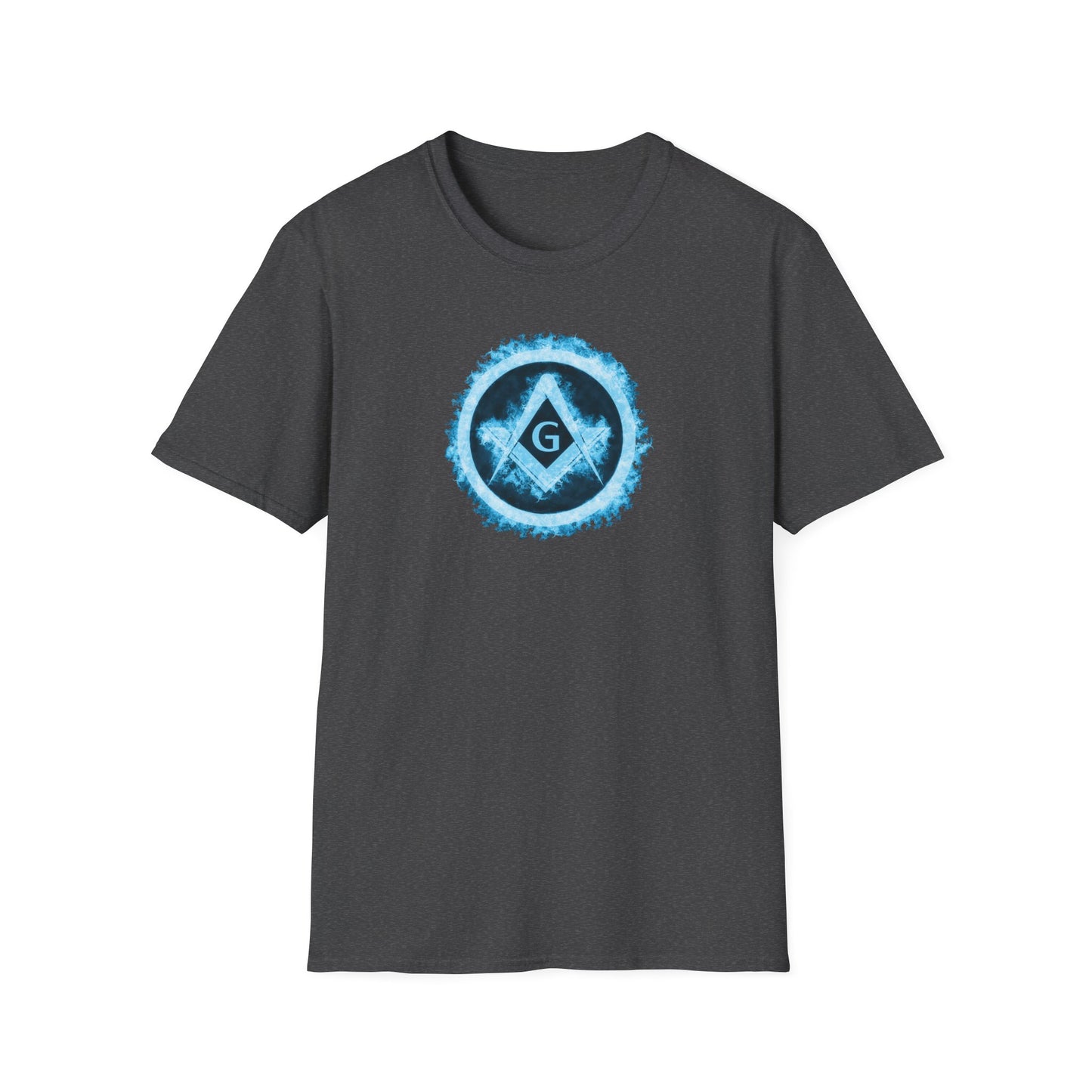 Square and Compass Encircled in Blue Flames Softstyle T-Shirt