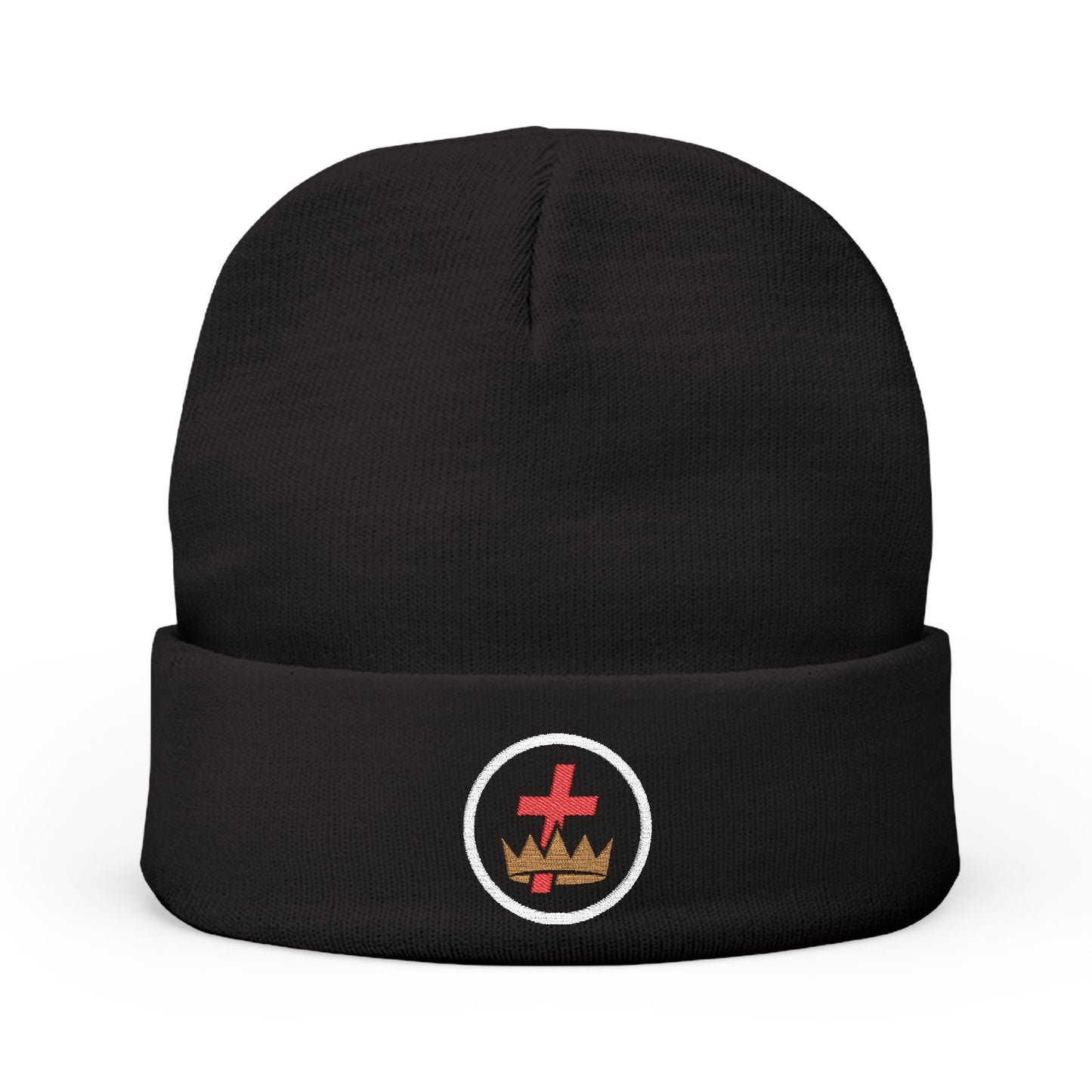 Knights Templar Encircled Cross and Crown - Embroidered Knit Beanie
