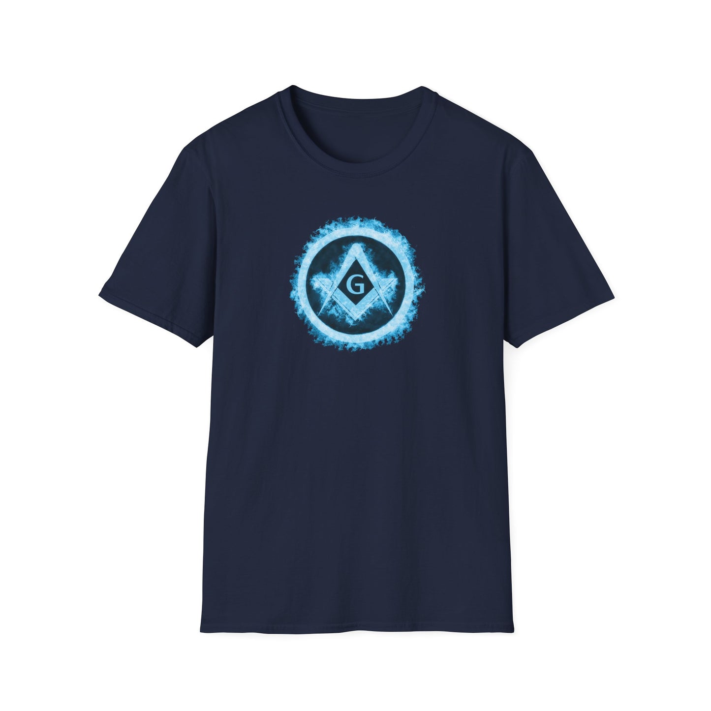 Square and Compass Encircled in Blue Flames Softstyle T-Shirt