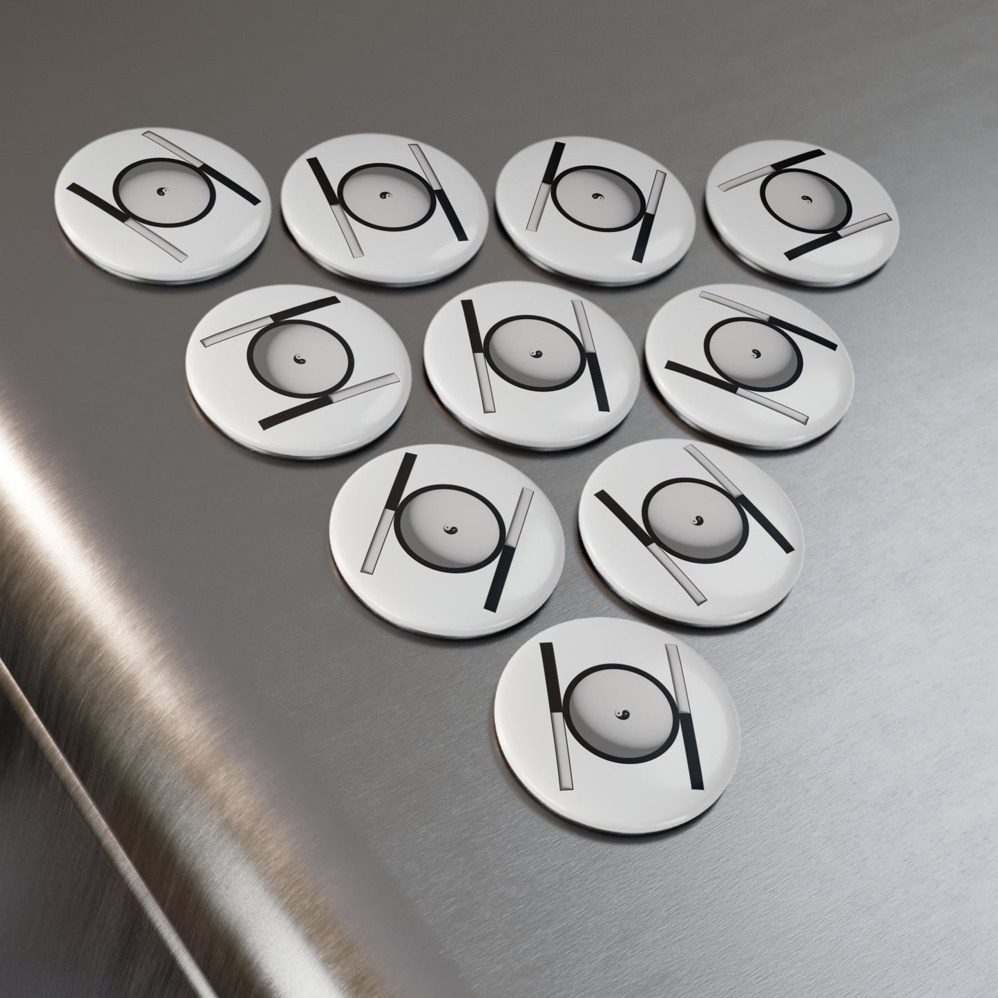 Yin Yang Point within a Circle Round Button Magnet (1 & 10 pcs) - Marble & Obsidian