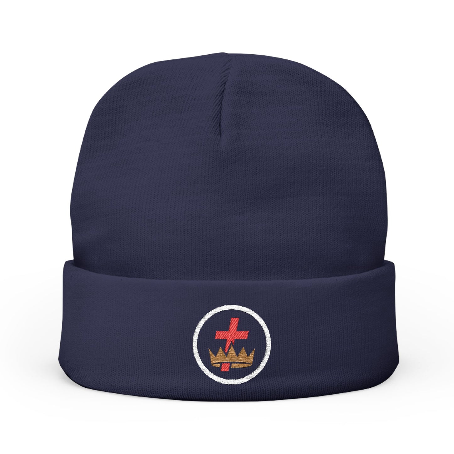 Knights Templar Encircled Cross and Crown - Embroidered Knit Beanie