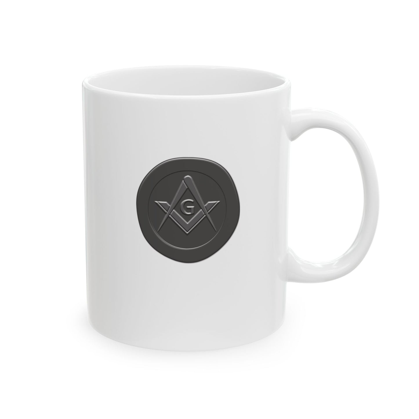 Two-Sided Simple Square and Compass Custom Wax Seal White Ceramic Coffee Mug (11oz, 15oz)