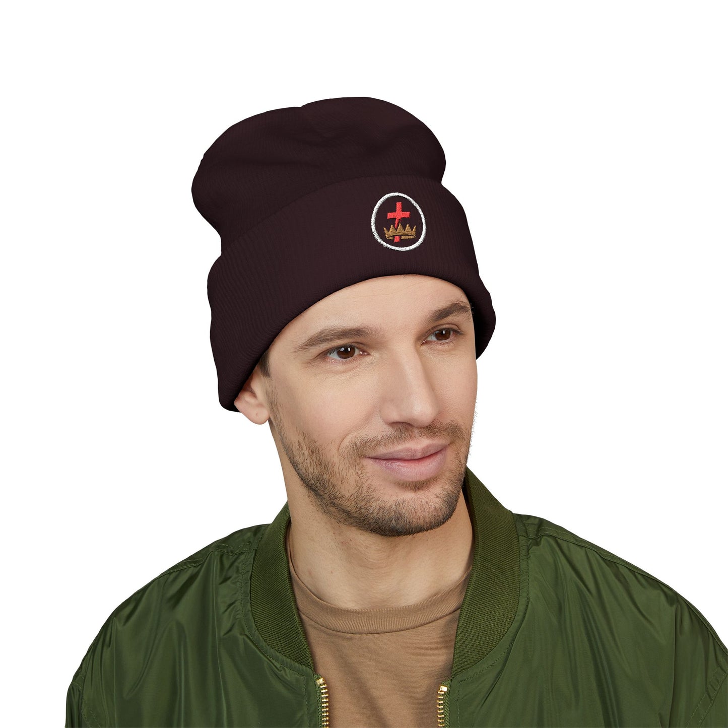 Knights Templar Encircled Cross and Crown - Embroidered Classic Cuffed Beanie