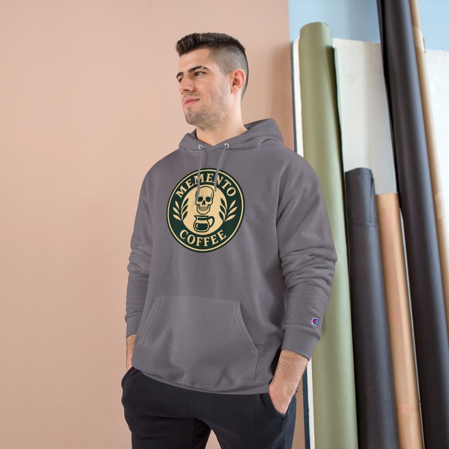"Memento Coffee" Champion Hoodie - Acacia (Green/Tan)