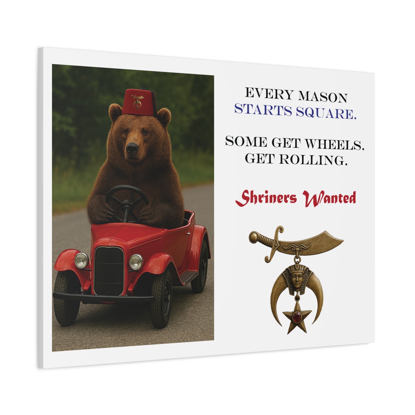 Shriners Get Rolling Mini Car on Matte Canvas, Stretched (1.25")