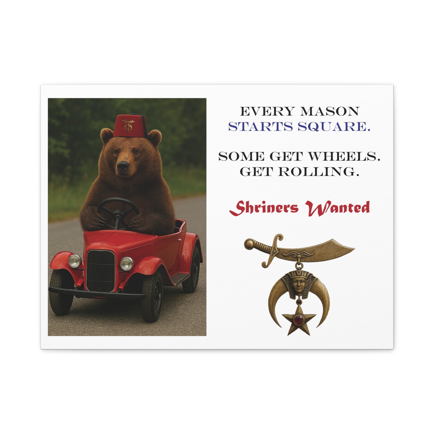 Shriners Get Rolling Mini Car on Matte Canvas, Stretched (1.25")