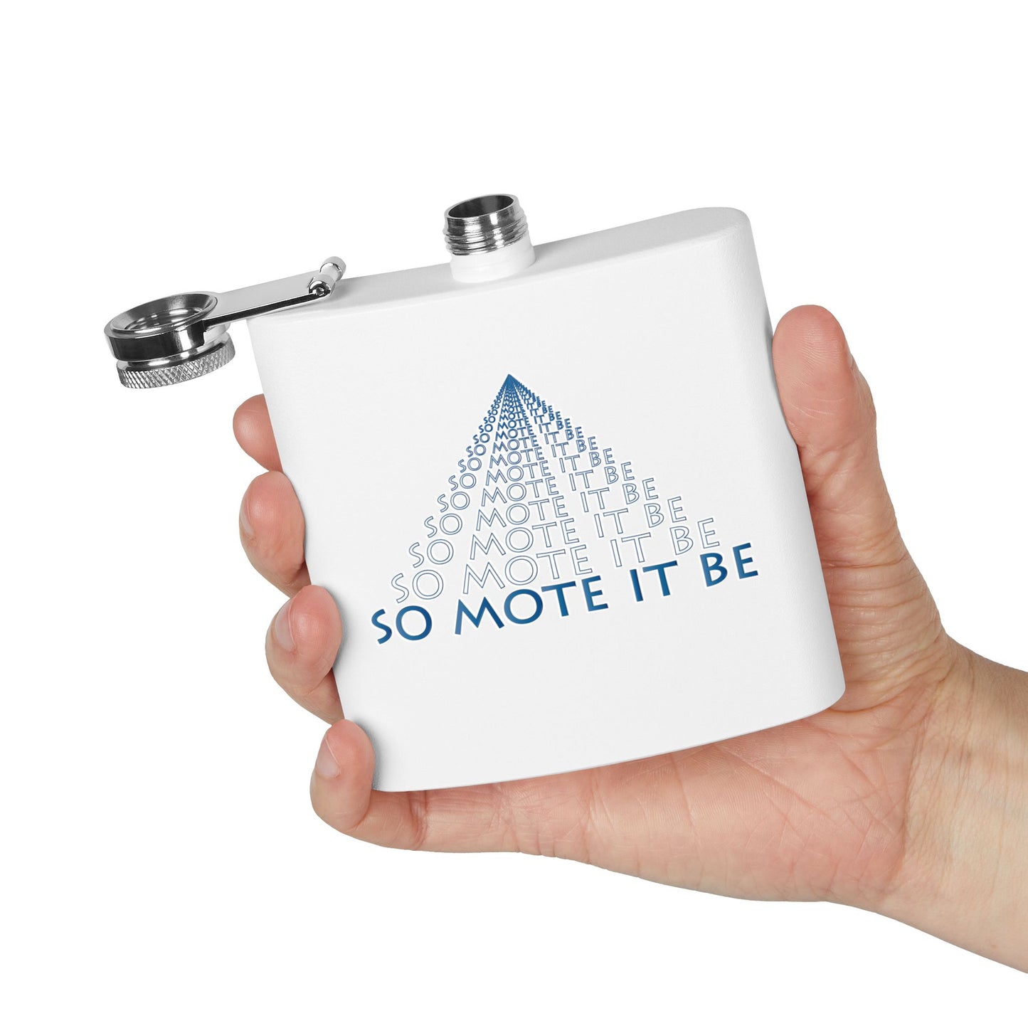 "So Mote It Be" Pyramid 6oz Stainless Steel Flask - Petrograph Font