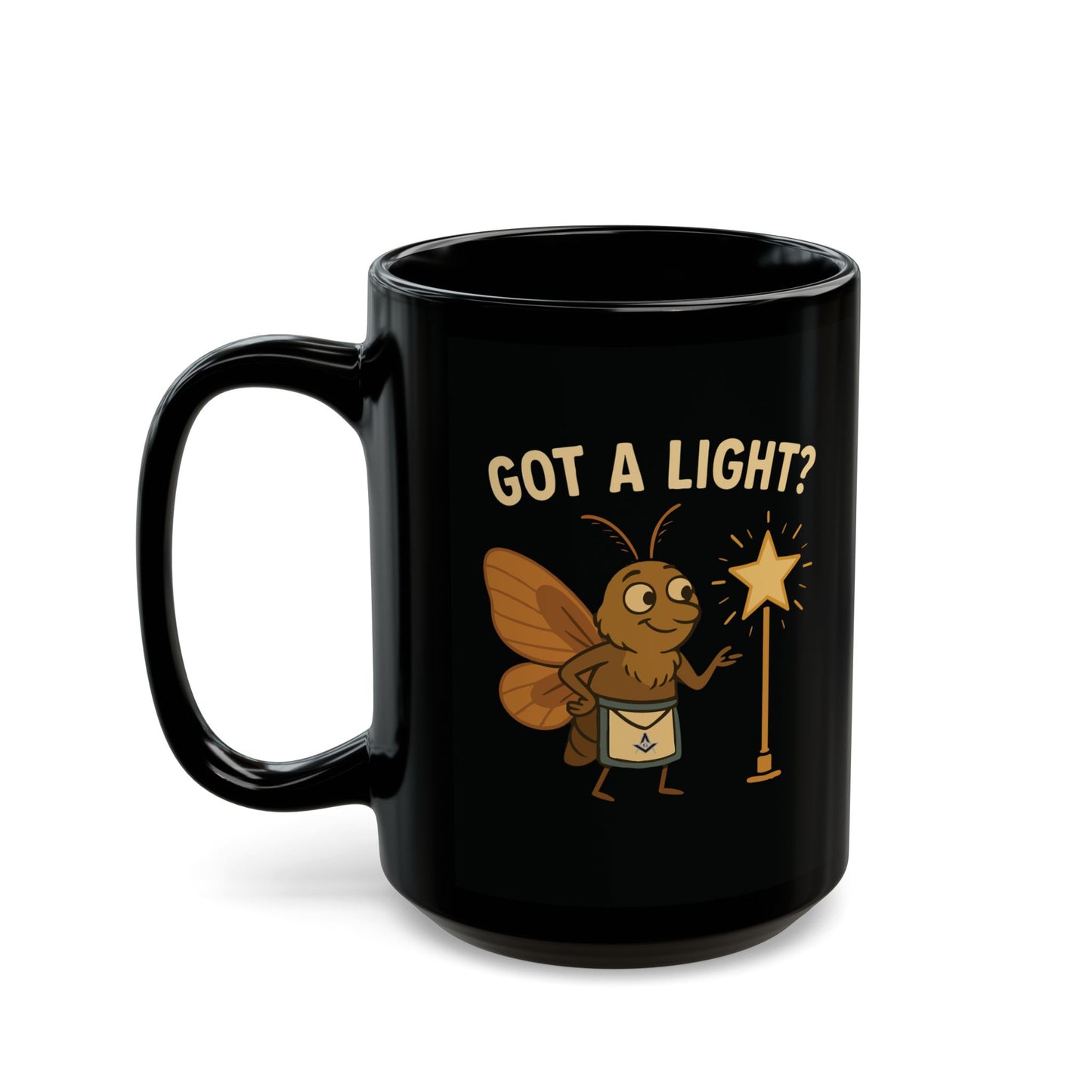 "Got A Light?" Moth Lighting Electric Star - Light Off and On - Black Coffee Mug (11oz, 15oz)