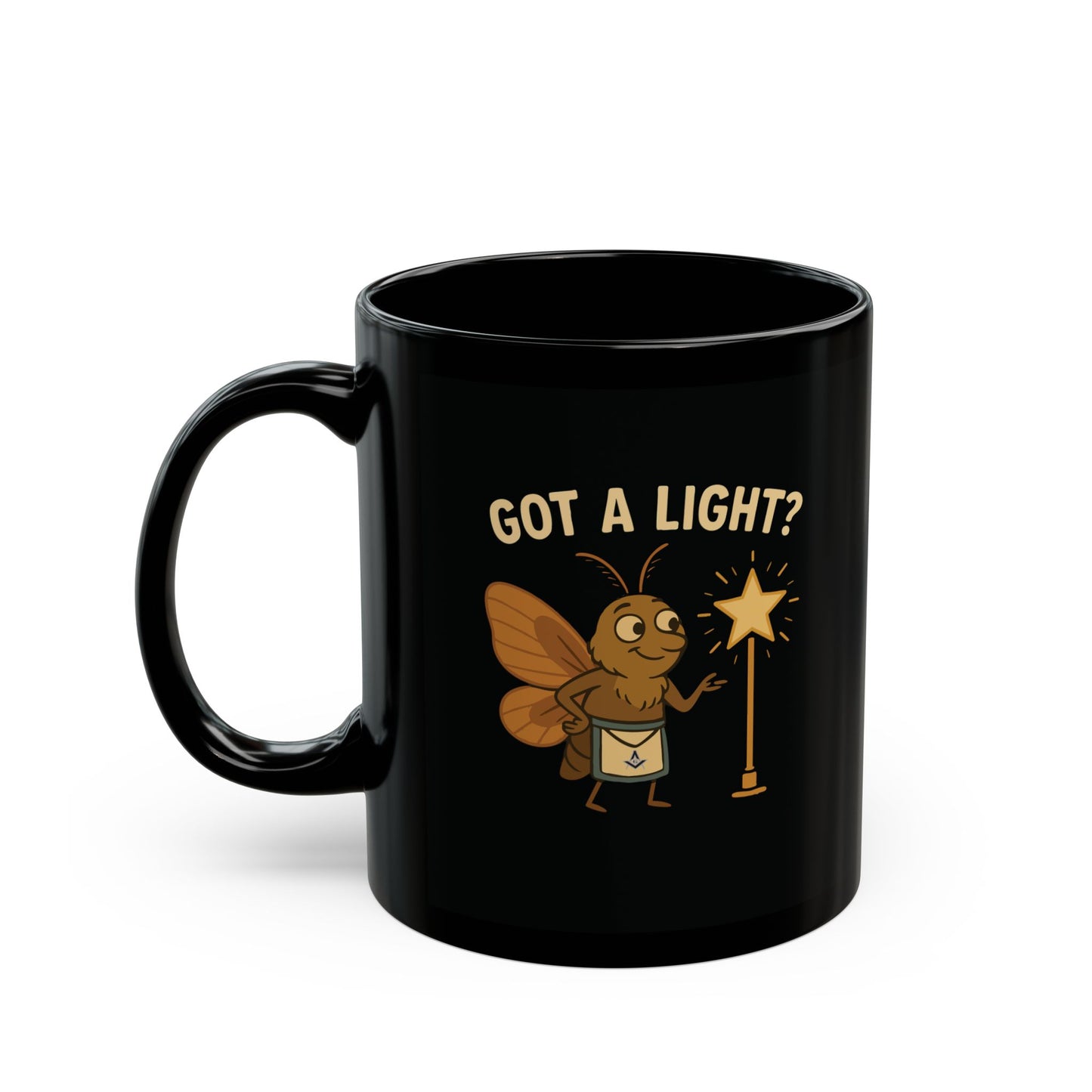 "Got A Light?" Moth Lighting Electric Star - Light Off and On - Black Coffee Mug (11oz, 15oz)