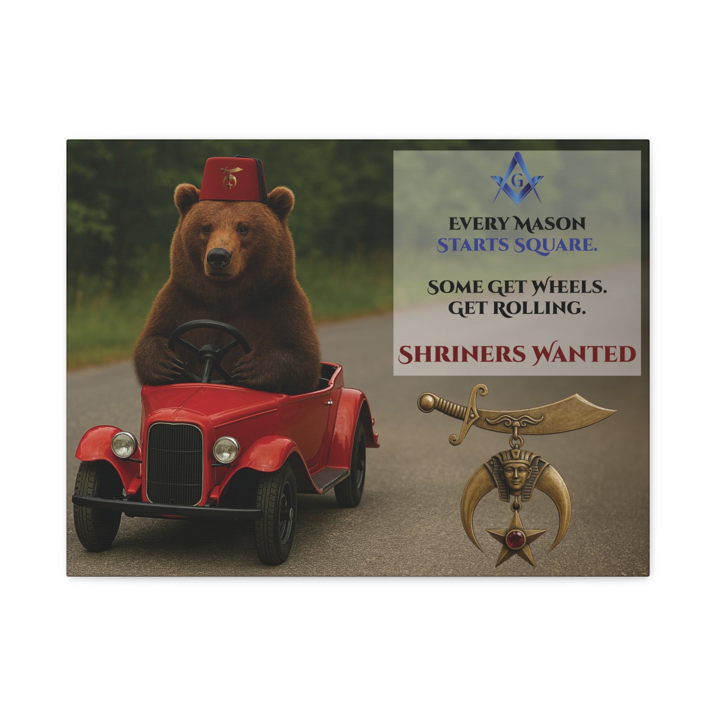 Shriners Get Rolling Mini Car Premium Matte Canvas Print - Stretched (1.25")