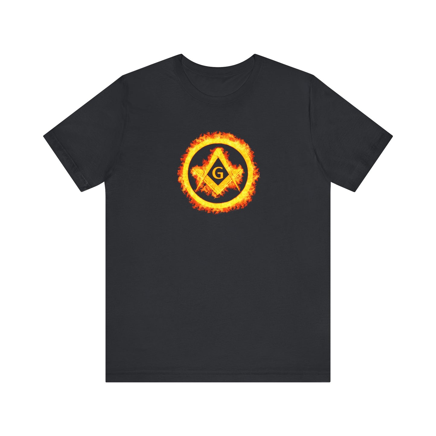 Square and Compass Encircled in Orange Flames Short Sleeve T-Shirt