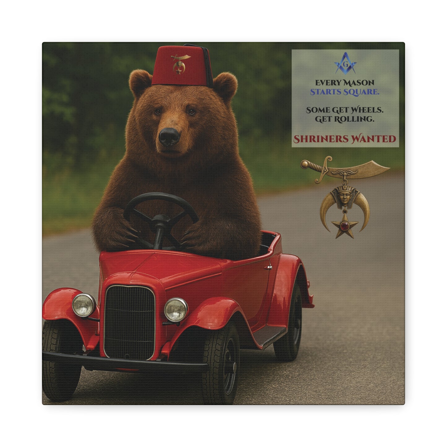 Shriners Get Rolling Mini Car Premium Matte Canvas Print - Stretched (1.25")
